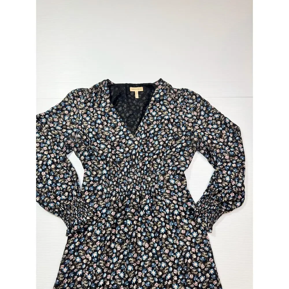 Rebecca Taylor Zelma Floral Silk Midi Dress Women’s 4 Black Cottagecore Prarie - Picture 14 of 16
